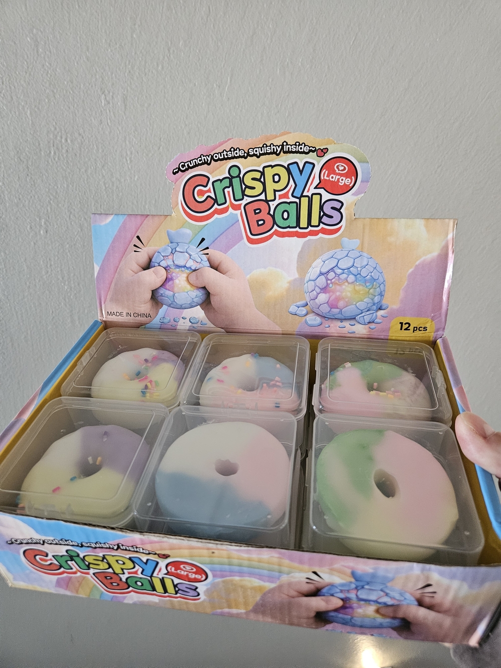 case of 12 Crispy Balls Kids Squishy Doughnut Toy - Pastel Multicolor